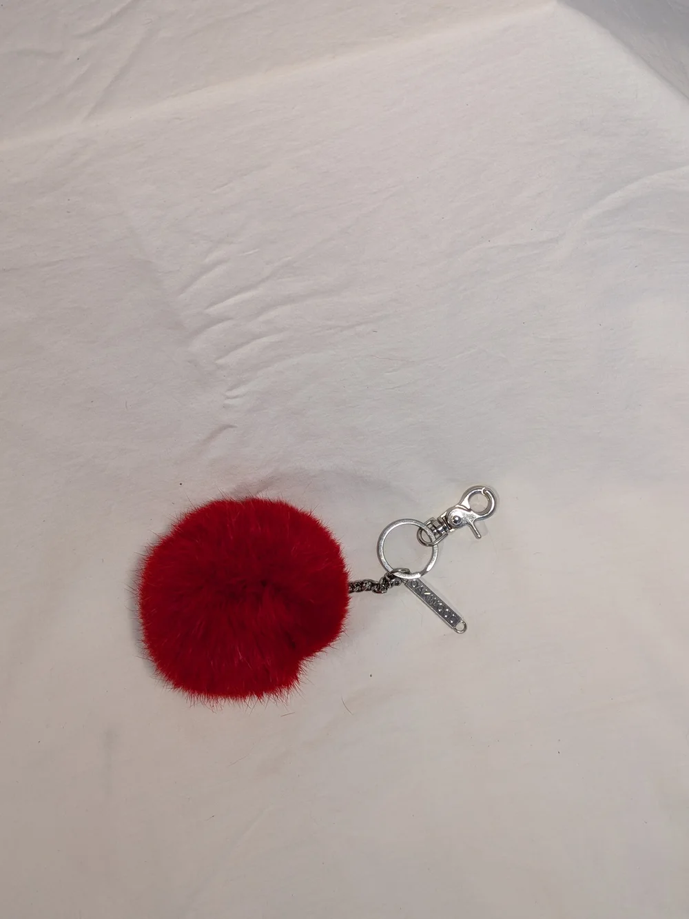 Red Faux Fur Pom Pom Keychain with Silver Hardware